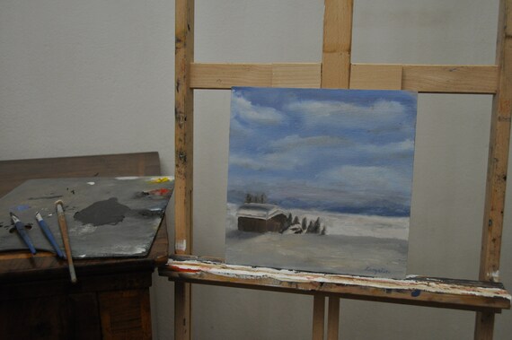 Winter Cabin Original Oil Painting Simple Landscape Gift Etsy