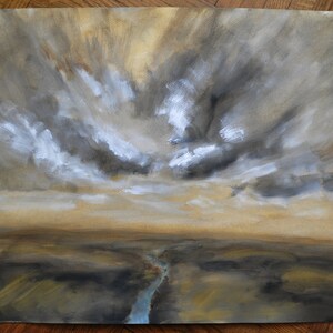Cloudy Sky Original Gouache Painting On Paper Landscape Etsy