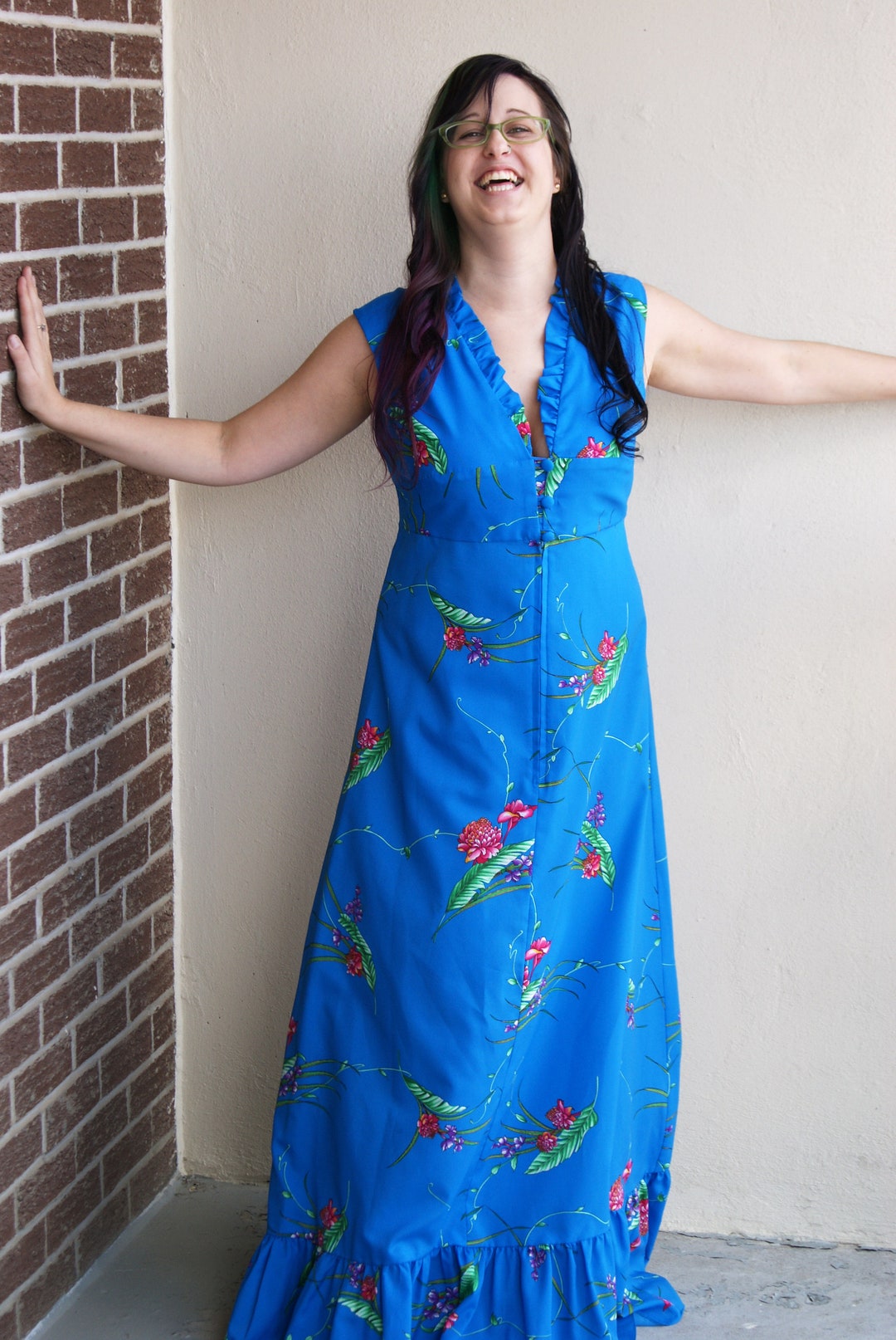 60s Floral Hukilau Hawaiian Maxi Dress - Etsy