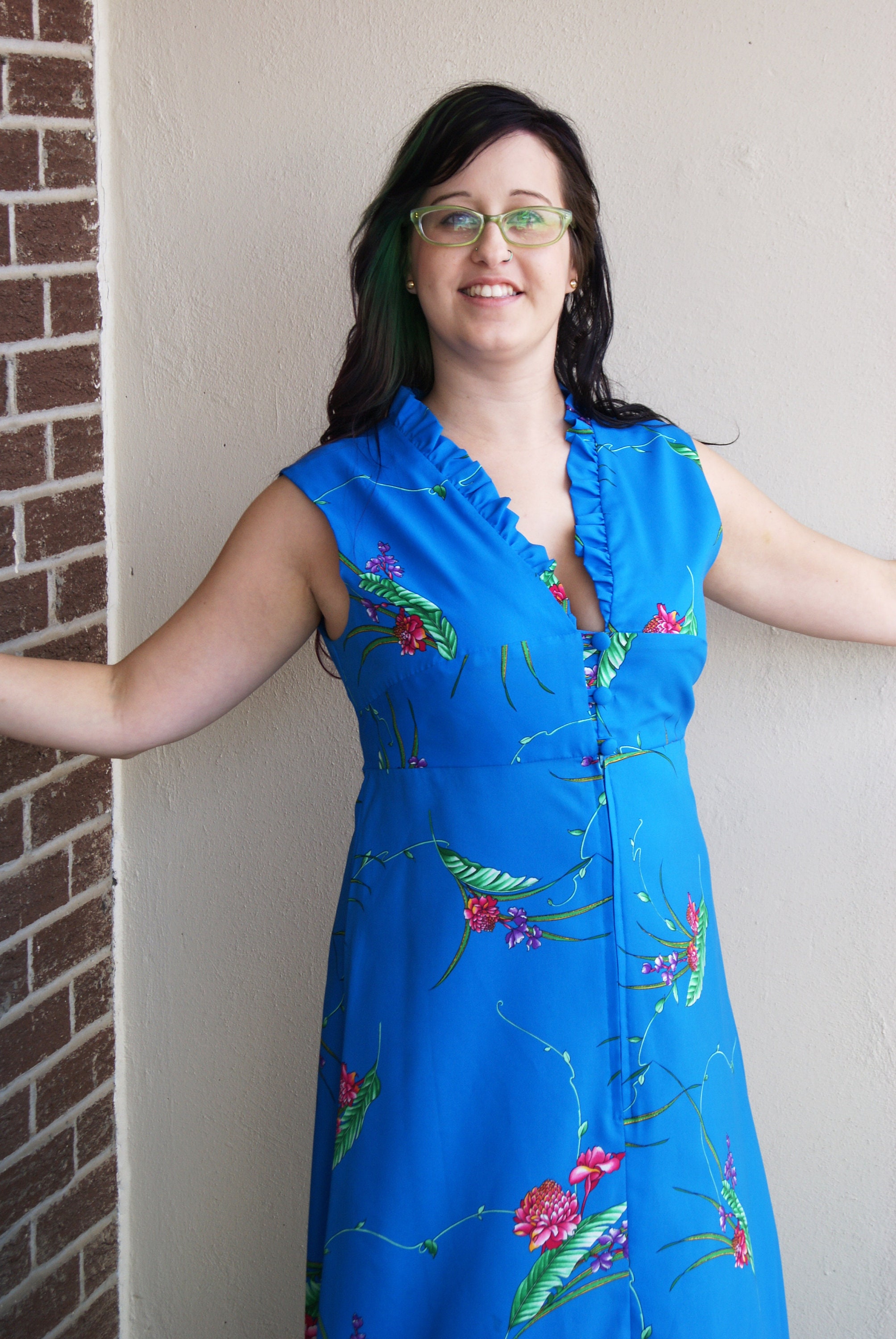 60s Floral Hukilau Hawaiian Maxi Dress - Etsy