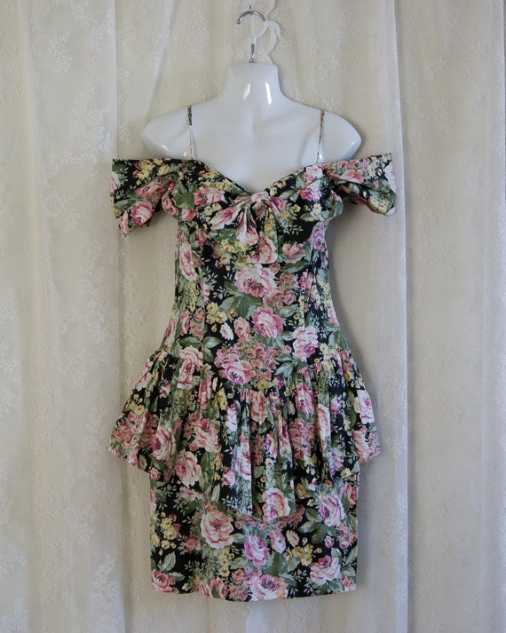 80s floral peplum dress by All That Jazz