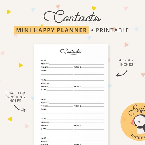Mini Happy Planner Address Book Contacts Printable Mini Etsy