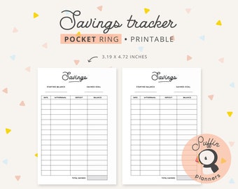 Savings tracker printable, Pocket Rings inserts printable, Savings printable, Savings pocket planner printable, Pocket ring planner | S01