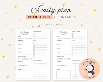 Pocket planner daily planner inserts, Pocket daily inserts, Pocket ring daily printable, Pocket Rings Daily Plan printable inserts | S01