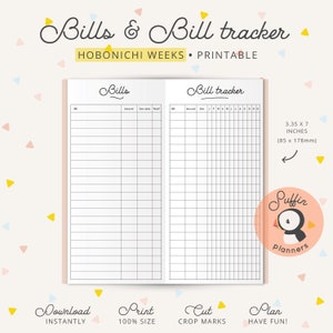 Inserciones de semanas de Hobonichi, Inserciones de seguimiento de facturas, Inserciones de semanas de Hobonichi, Inserciones imprimibles de semanas de Hobonichi, semanas de hobonichi digital, S01