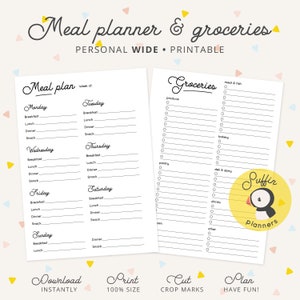 Meal Planner Printable for Personal WIDE Ring Planner, Meal Plan ...