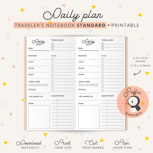 Travelers notebook daily insert, midori, midori tn, travelers notebook insert standard, notebook inserts, Daily plan standard TN | S01
