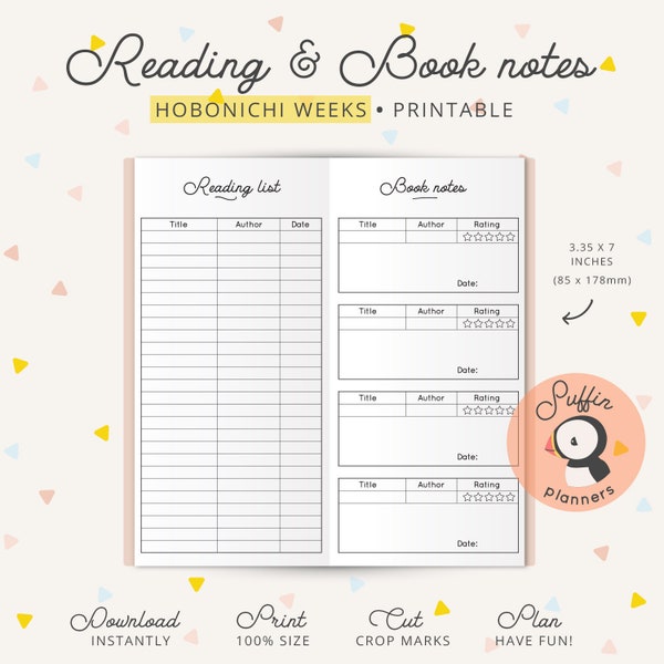 Hobonichi weeks inserts, Reading list printable, Hobonichi weeks printable, hobonichi weeks printable inserts, hobonichi weeks books, S01