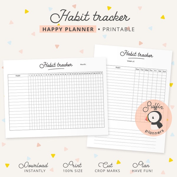 Happy planner habit tracker, Habit tracker printable, Habit printable, Weekly habit tracker, Monthly habit tracker, Happy Planner insert S01