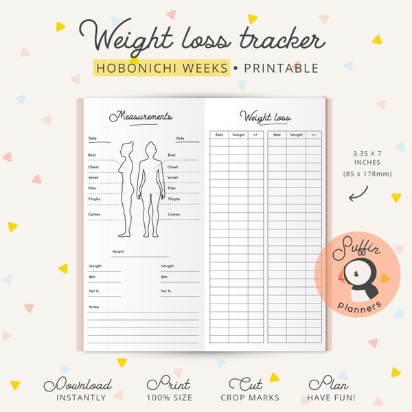 Hobonichi weeks printable, Weight loss printable, Hobonichi weeks inserts, hobonichi weeks printable inserts, hobonichi weeks digital, S01