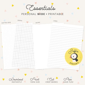 Personal Wide Ring Printable Note Pages, Gepunktetes Gitter, Gefüttertes Papier, Graphpapier, Blankopapier, Essentials Personal Wide Ring Inserts, S01