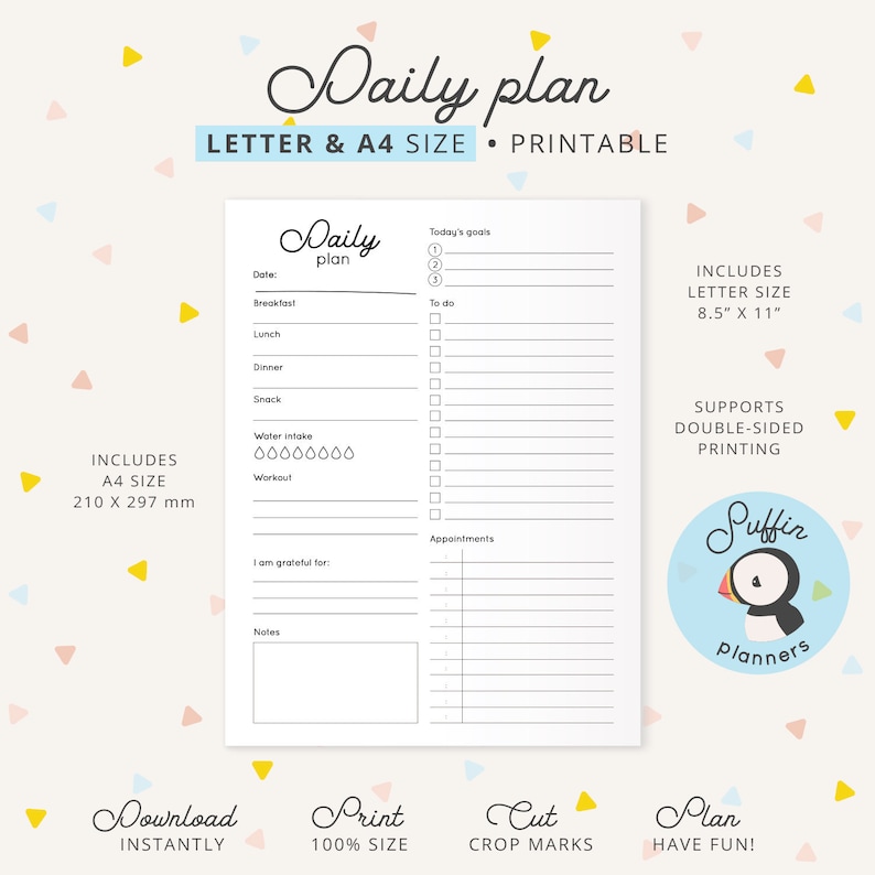 Daily Planner Printable for A4 & Letter Binder Inserts, Daily Plan Page ...