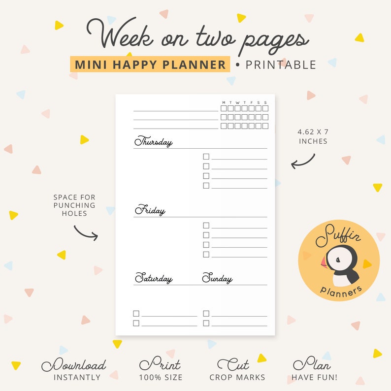 Mini Happy Planner Weekly Inserts, Week on Two Pages Mini Happy Planner ...