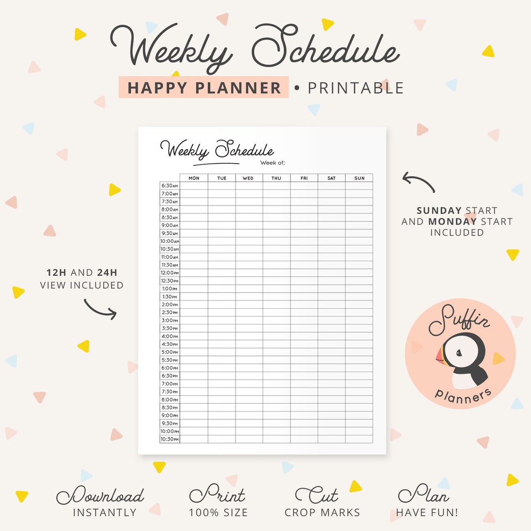 Happy Planner Hourly Inserts, Hourly Schedule, Hourly Planner Pages