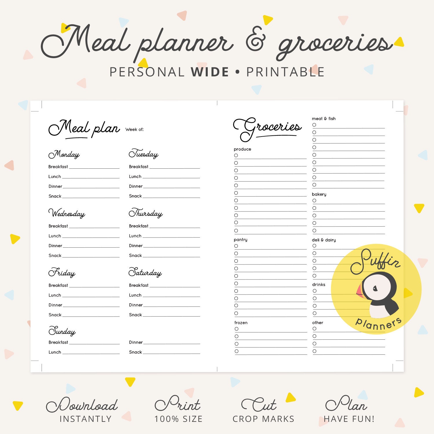 Meal Planner Printable for Personal WIDE Ring Planner, Meal Plan ...