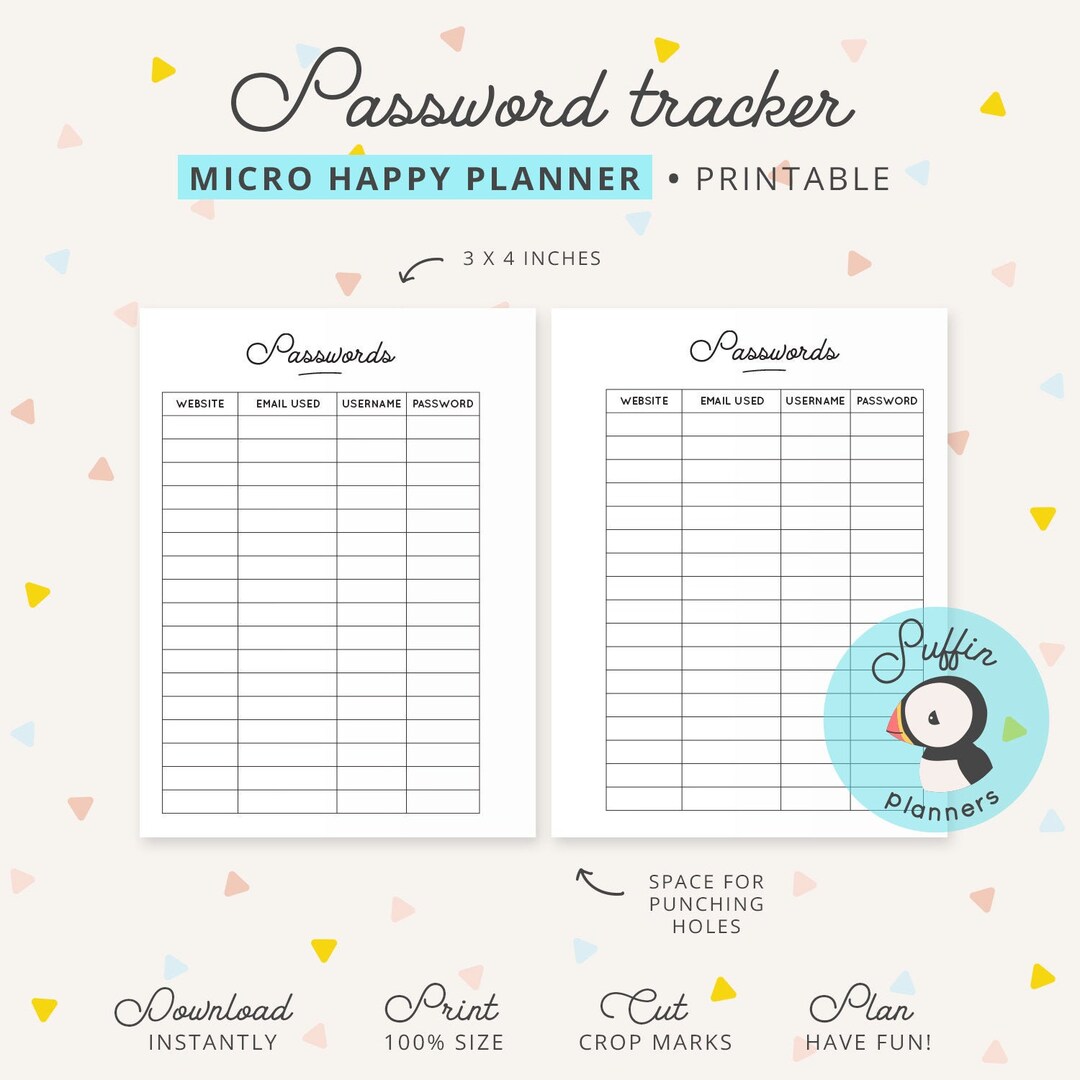 Micro Happy Planner Password Inserts, Micro Happy Planner Printable ...