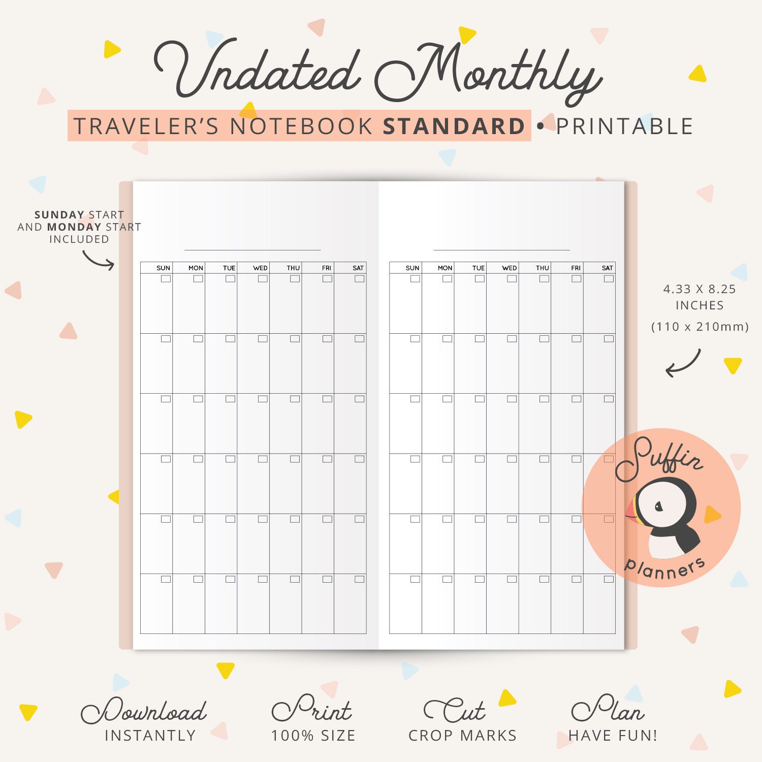 Standard TN Inserts, Undated Monthly Calendar, Midori Travelers Notebook Inserts, TN Standard Size Inserts, TN Standard Inserts S01 - Etsy standard-tn-inserts-undated-monthly-calendar-midori-travelers-notebook-inserts-tn-standard-size-inserts-tn-standard-inserts-s01-etsy