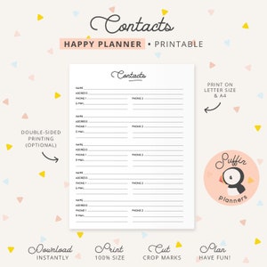 Happy Planner Address Book, Contacts Printable, Classic Happy Planner ...
