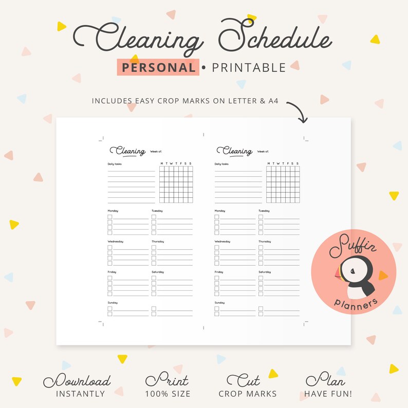 Cleaning Checklist Printable, Cleaning Schedule Planner Printable