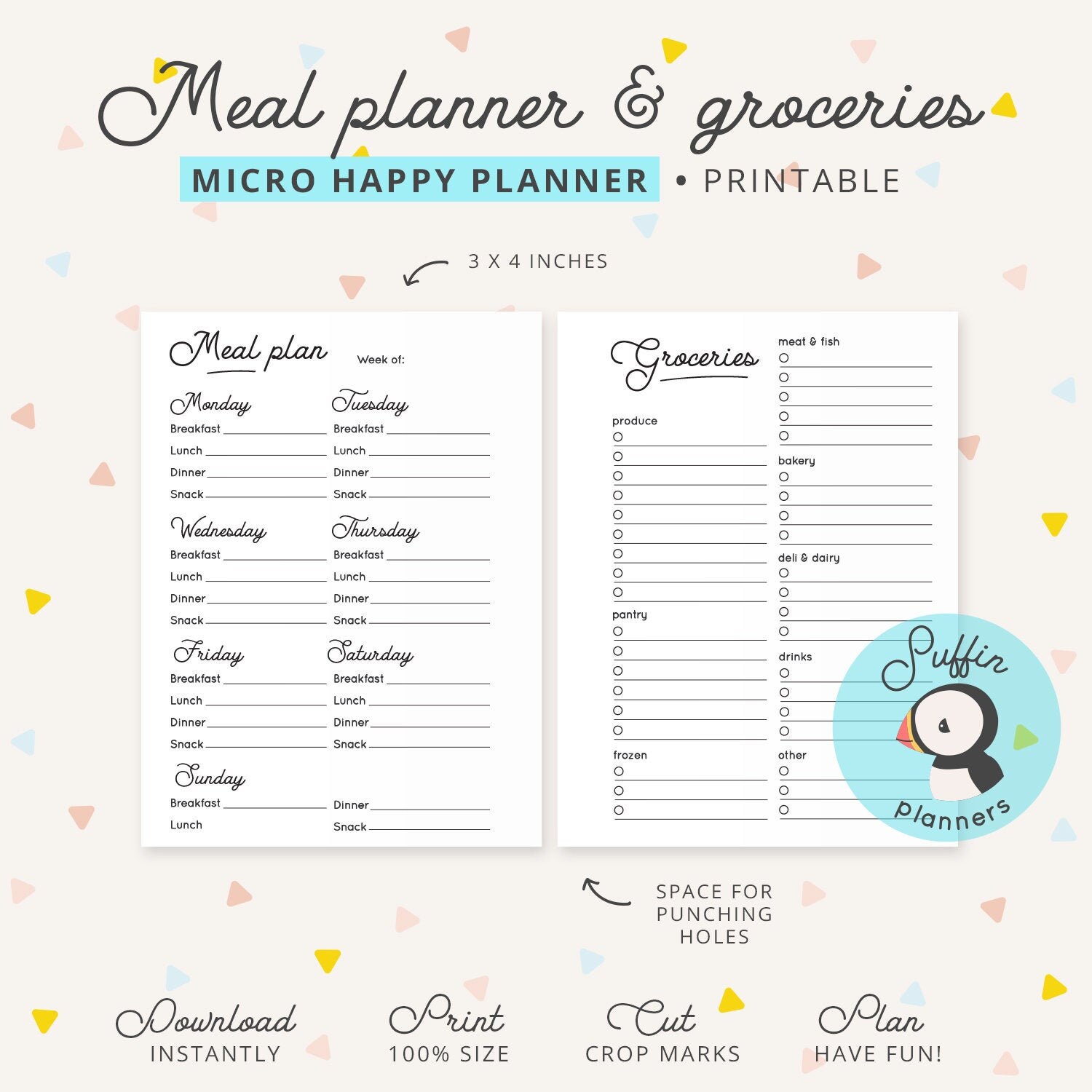 Micro Happy Planner Meal Planning Meal Planner Printable Etsy