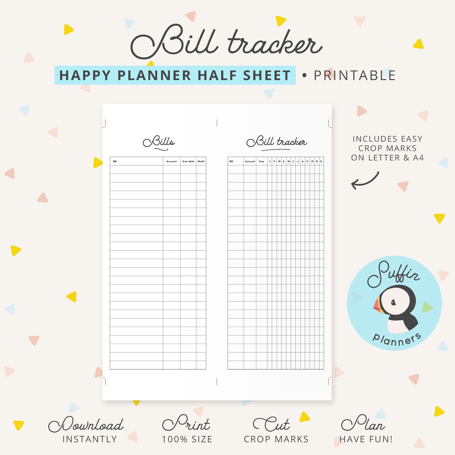 Happy Planner Half Sheet Printable, Bills, Happy Planner Half Sheet ...