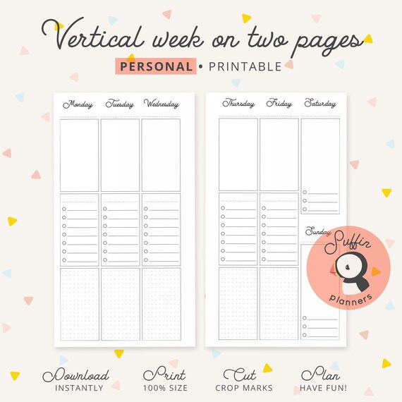 Vertical Weekly Planner Printable Week on Two Pages Personal - Etsy