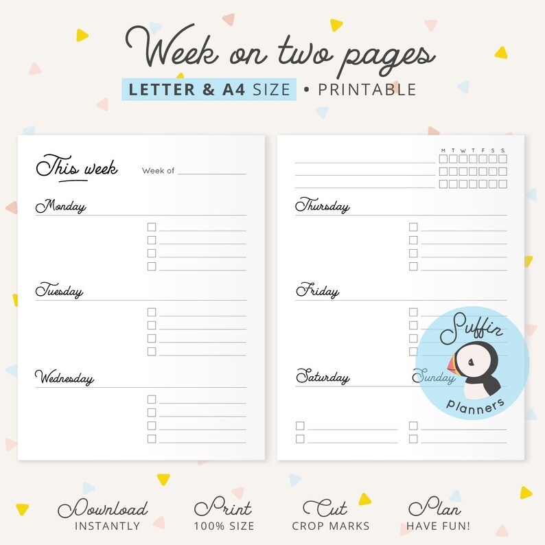 Week on Two Pages Printable A4 & Letter Printable Letter - Etsy