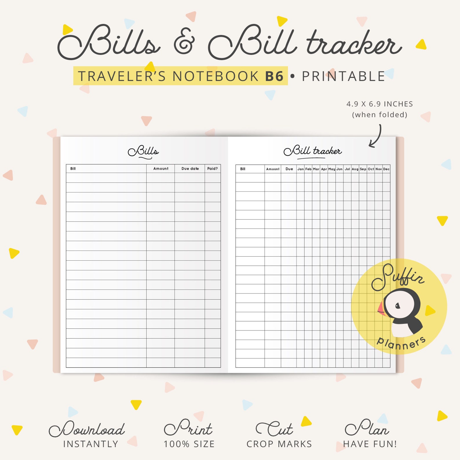 Bill Tracker, Travelers Notebook B6 Printables, B6 Printable, Tn B6 ...