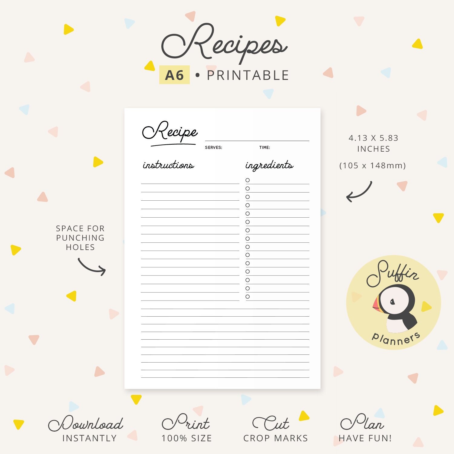 A6 Recipe Inserts, Printable Recipe Planner Pages for A6 Planners ...