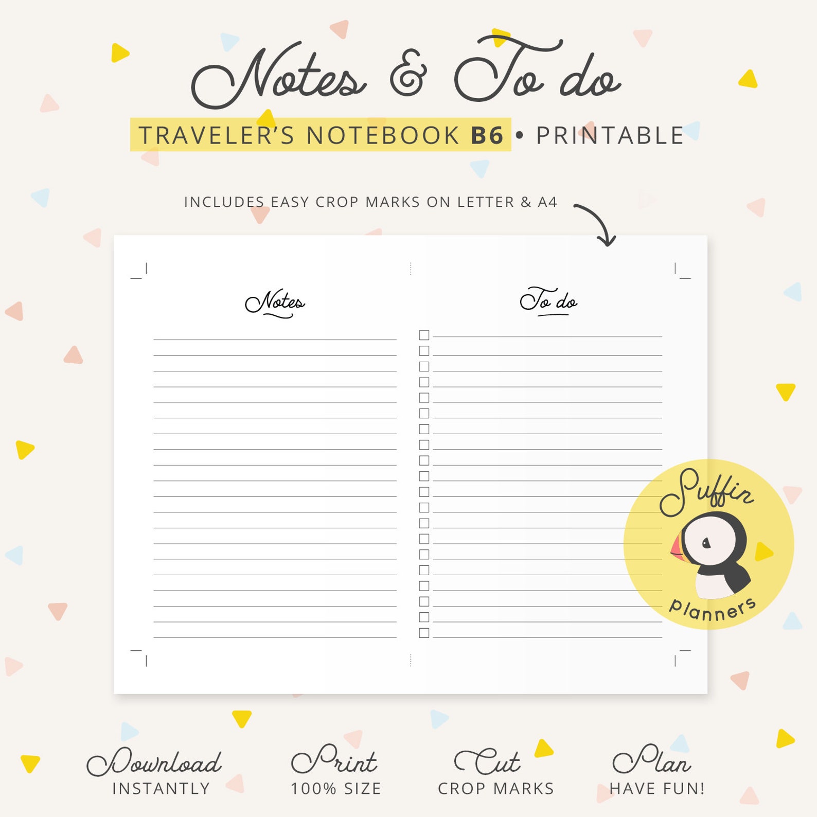 Notes, to Do, Travelers Notebook B6 Printables, B6 Printable, Tn B6 ...