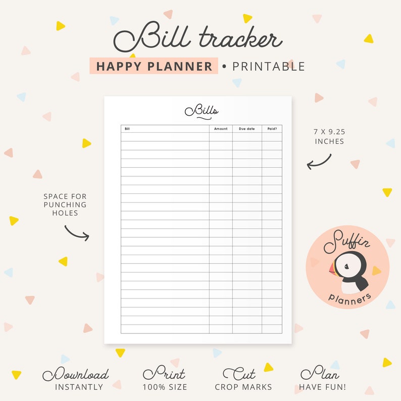 Happy Planner Bill Pay Checklist, Happy Planner Bill Tracker, Bill ...