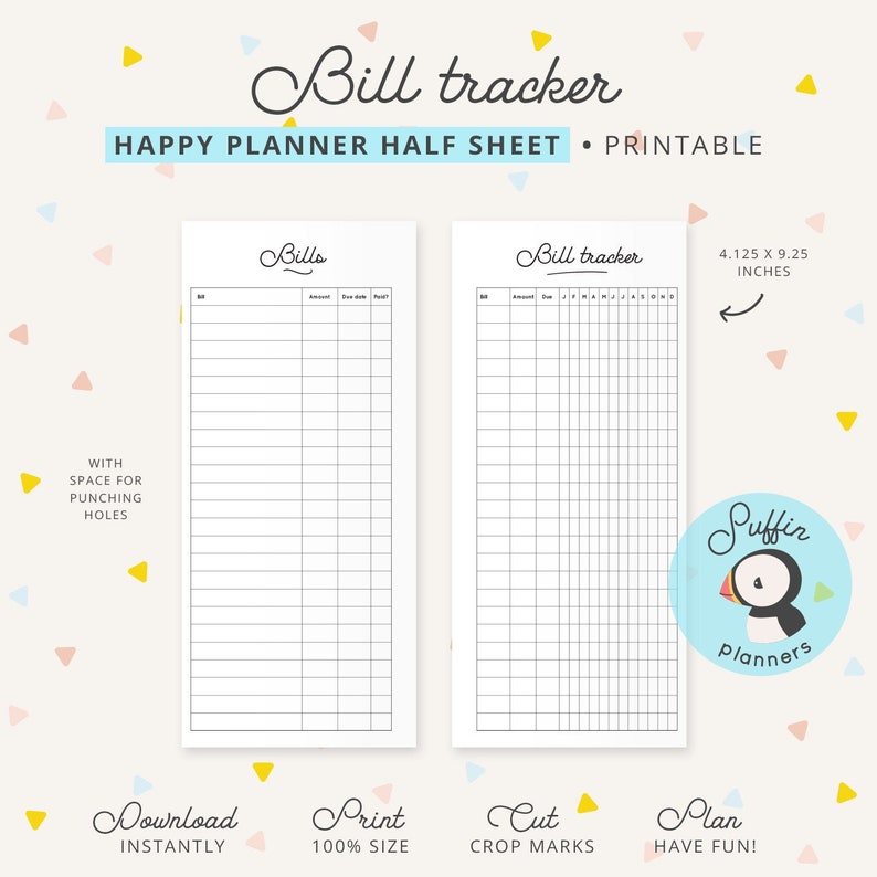 Happy Planner Half Sheet Printable Bills Happy Planner Half Etsy