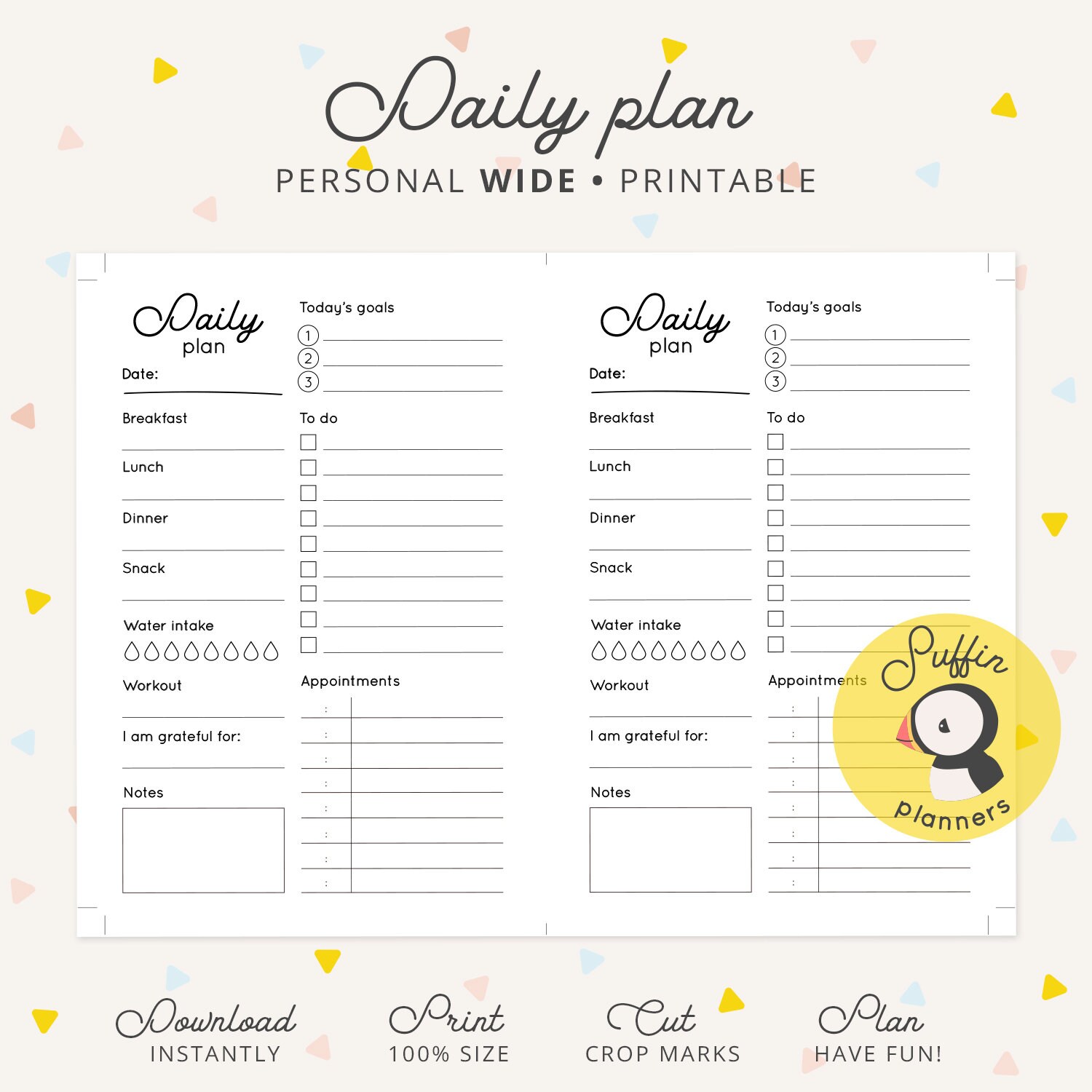 Daily Planner Printable for Personal Wide Ring Planners, Daily Plan ...