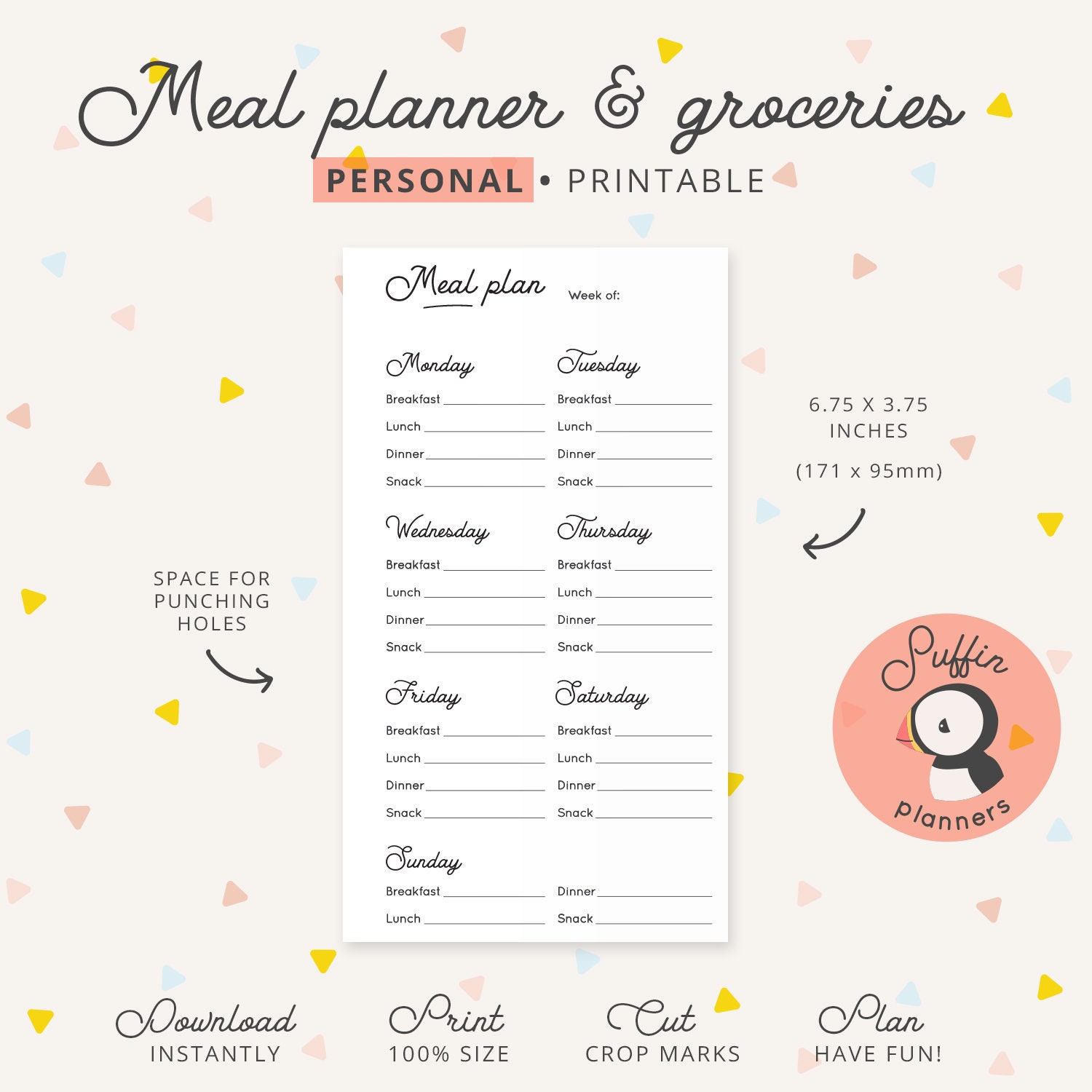 Meal Planner Printable for Personal Size Planner, Meal Plan Printable ...