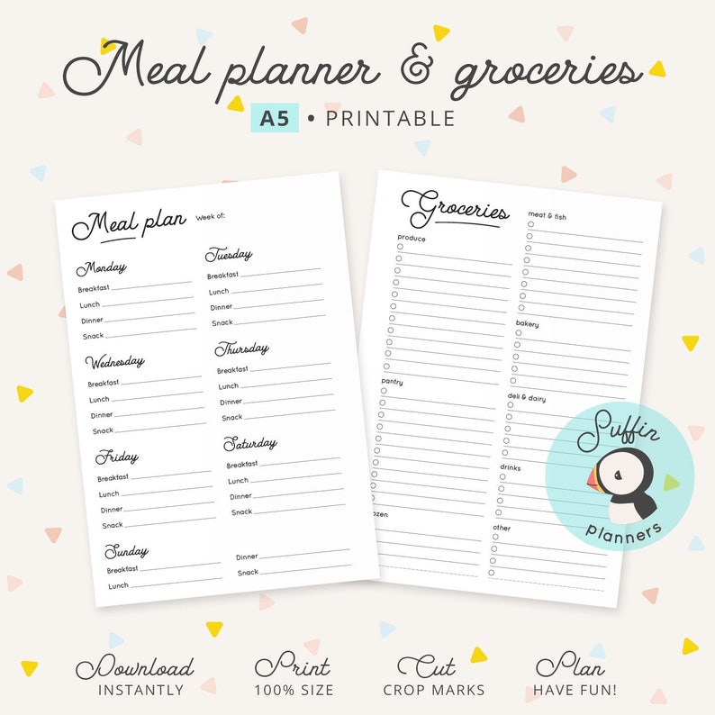 A5 Meal Plan, Meal Planner Printable for A5 Ring Planner, Meal Plan ...