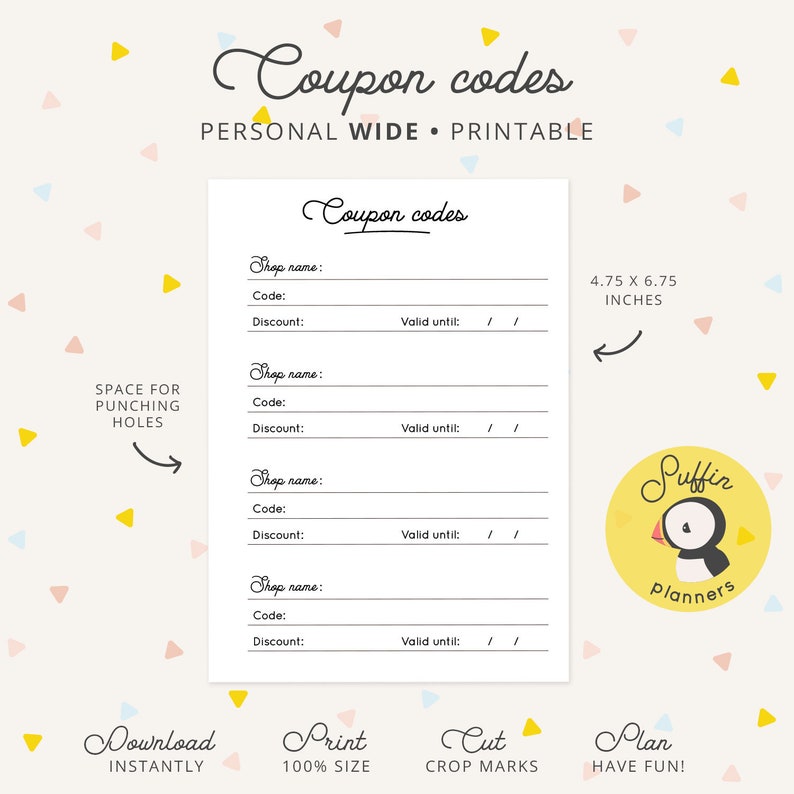 Coupon Code Tracker for Personal Wide Ring Planners Personal Etsy