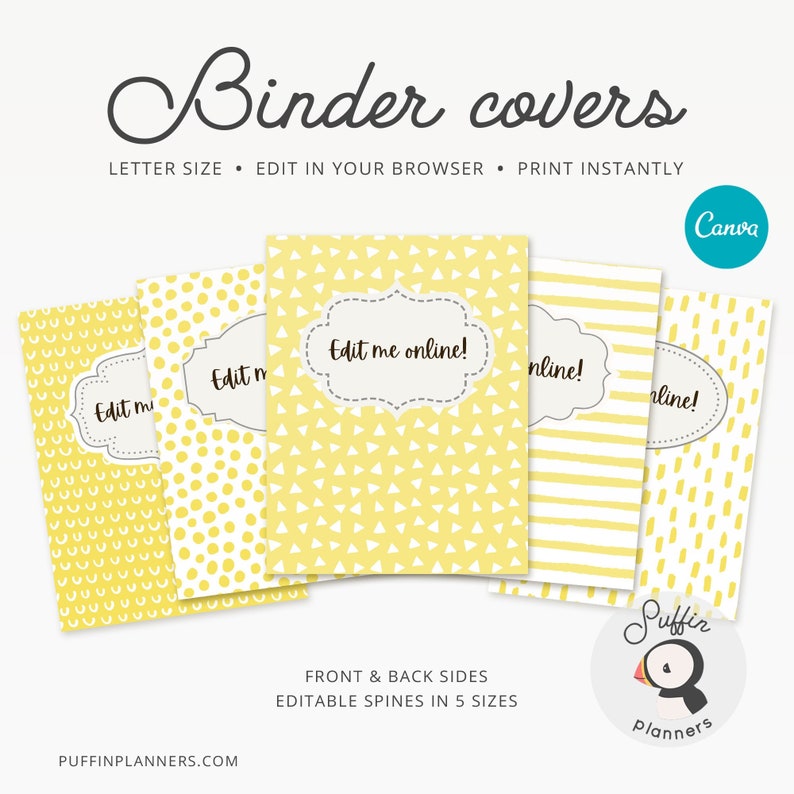 Binder Cover Printable Editable, Canva, Binder Insert, Planner Cover