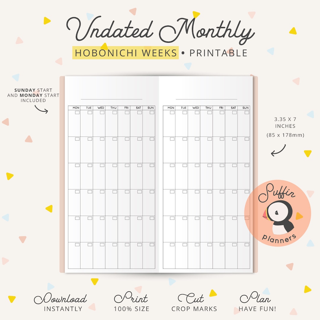Hobonichi Weeks Printable Monthly, Undated Monthly, Hobonichi Weeks ...