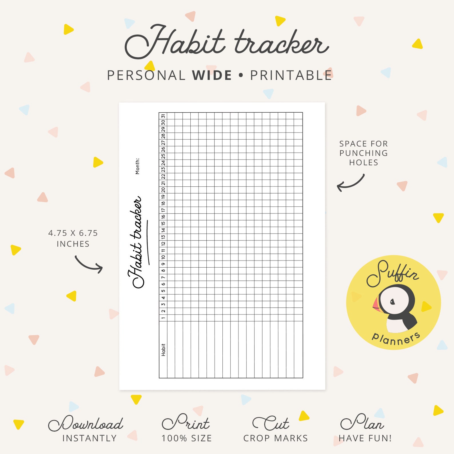 Personal Wide Habit Tracker, Habit Tracker Printable, Habit Printable ...