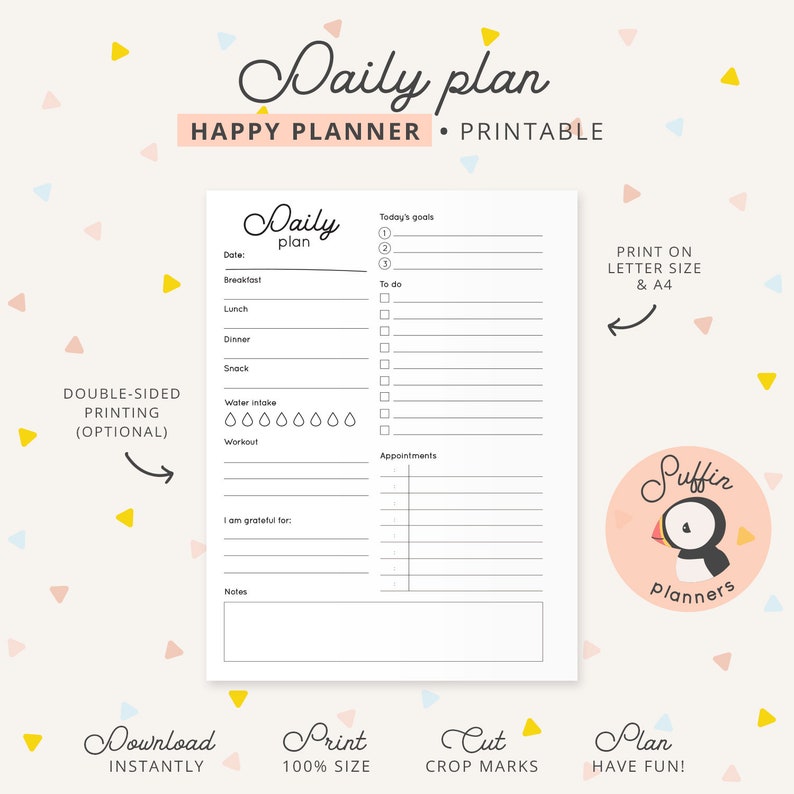 Happy Planner Daily Pages Printable Daily Plan Page Happy Etsy