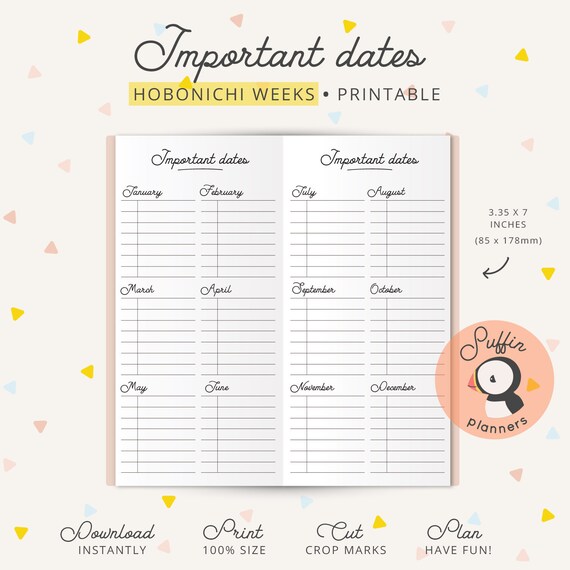 Hobonichi Weeks Printable Important Dates Hobonichi Weeks Etsy Australia