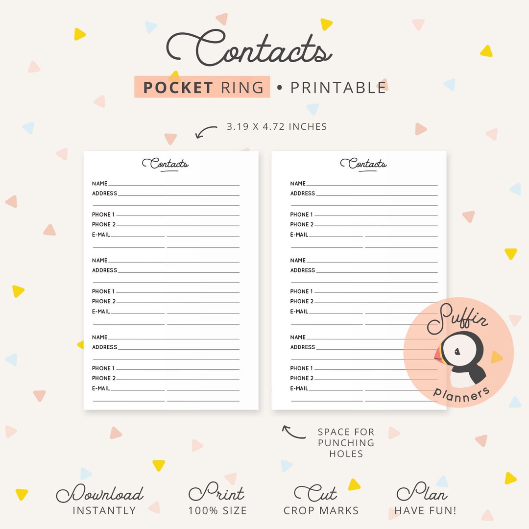 Address Book Planner Printable for Pocket Ring Planners, Contacts ...