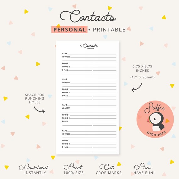 Address Book Planner Printable for Personal Planner Contacts - Etsy