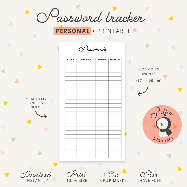 Password Printable for Personal Planner, Password Log Printable ...