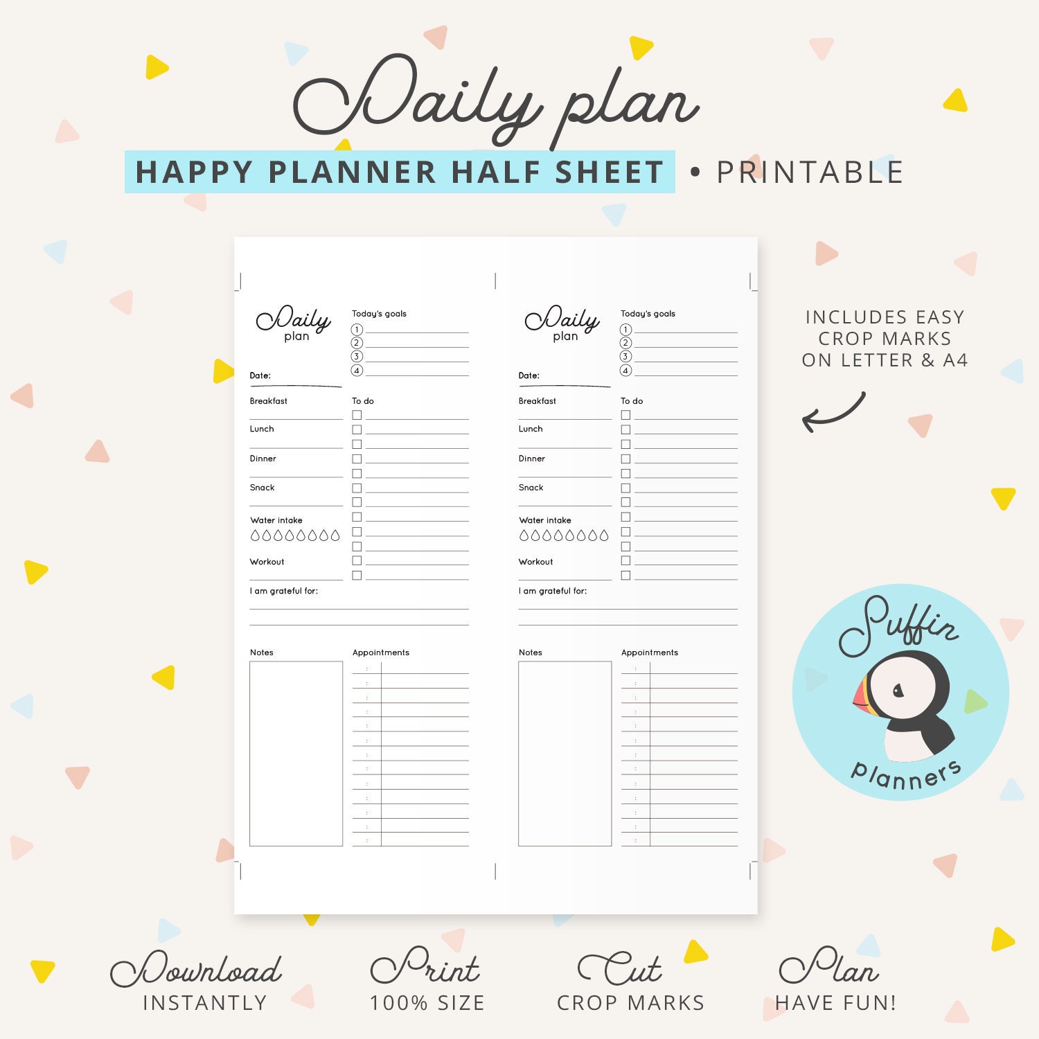 Happy Planner Half Sheet Inserts, Daily Happy Planner Half Sheet ...