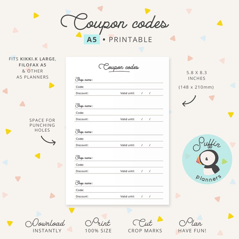 Coupon Code Tracker for A5 Ring Planners A5 Printable A5 Etsy