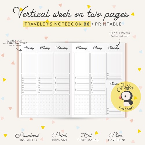 B6 Inserts Printable B6 TN Weekly B6 Travelers Notebook - Etsy