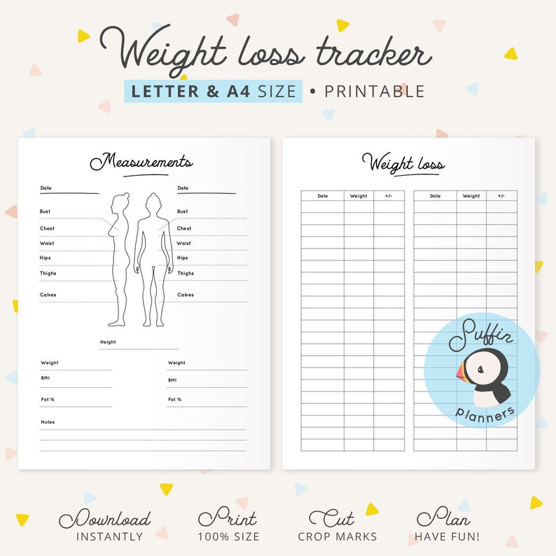 Weight Loss Tracker Printable A4 And Letter Size Weight Etsy