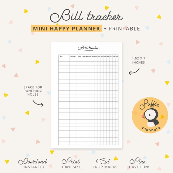 4.60x7.00 inches Refill for Mini Happy Planner Bills Tracker Planner Inserts