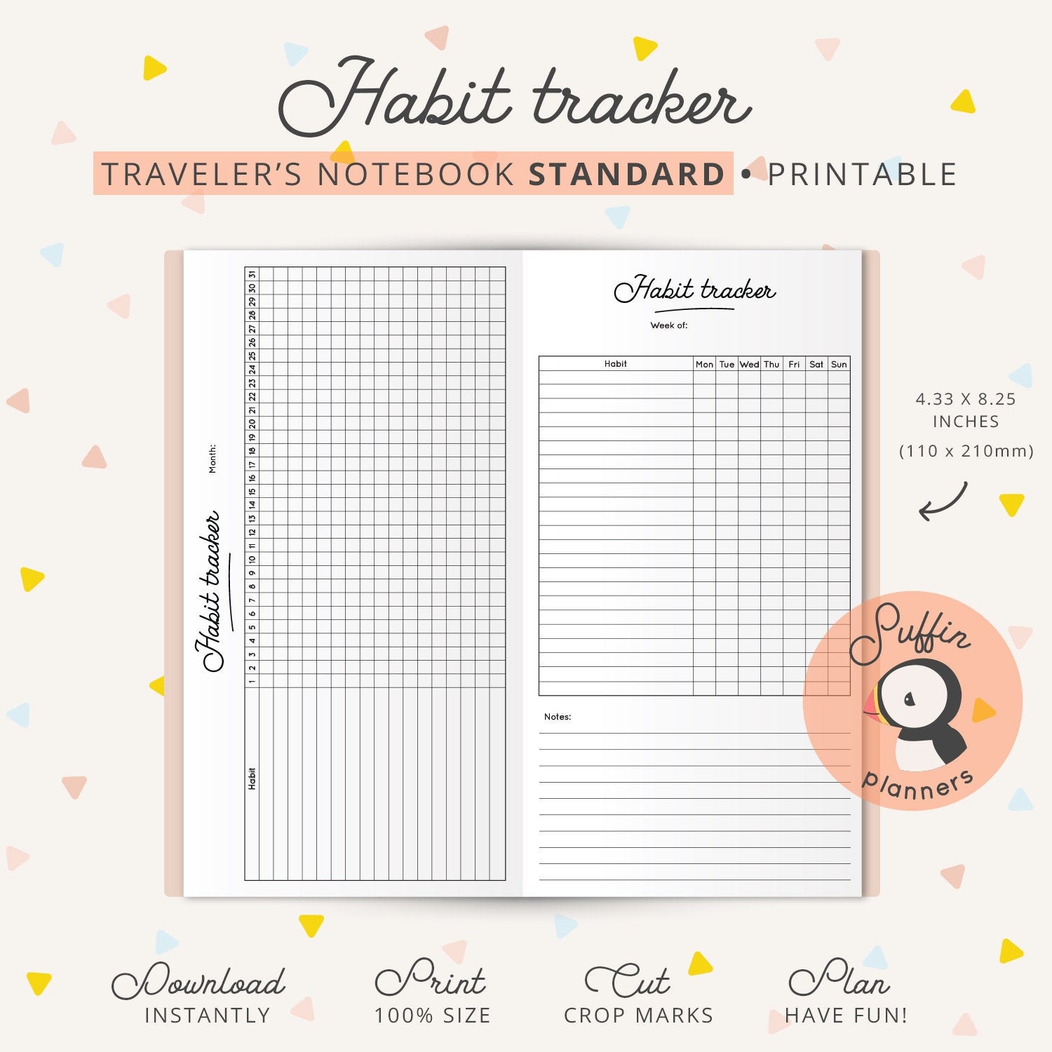 Habit Tracker Travelers Notebook Standard Insert Midori Etsy UK
